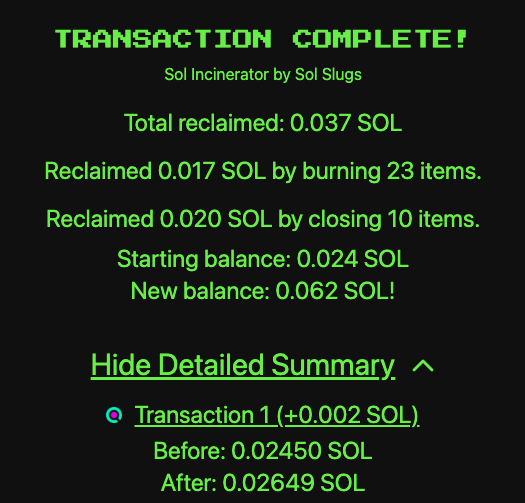 Completion and SOL Collection Screenshot